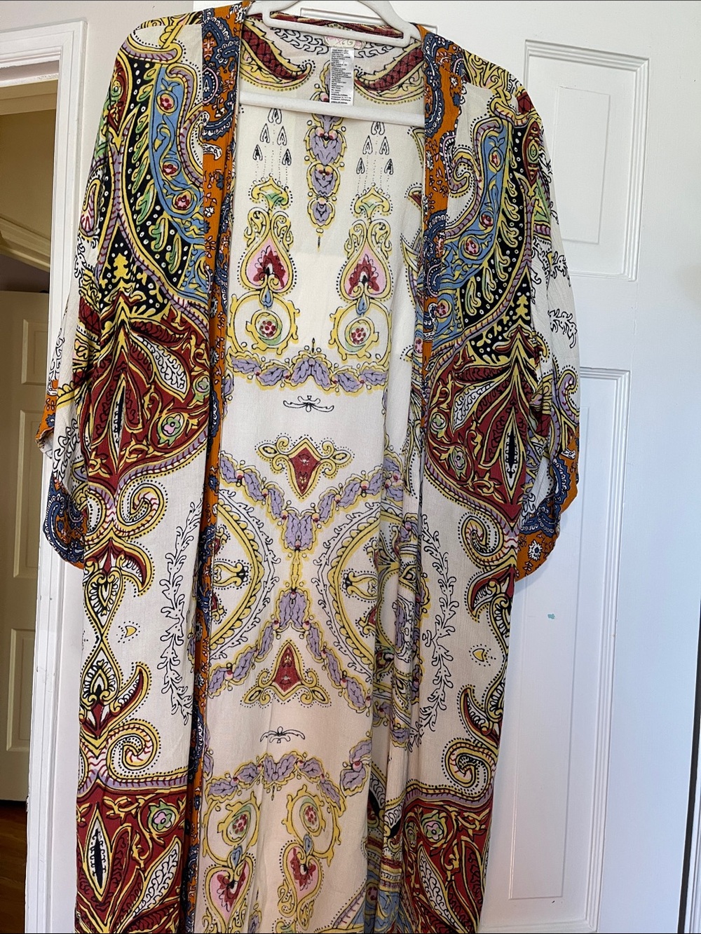 Free People White Multi Paisley Open Kimono Dress